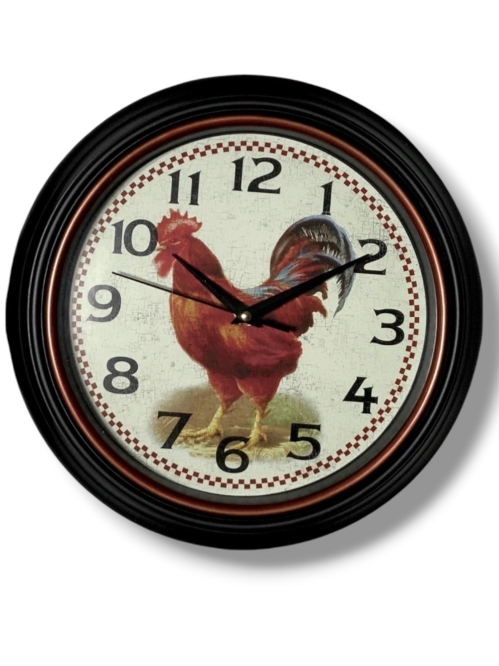 Clock Farmhouse Rooster Quartz Analog Primitive Wall Hanging 12 in Round Black